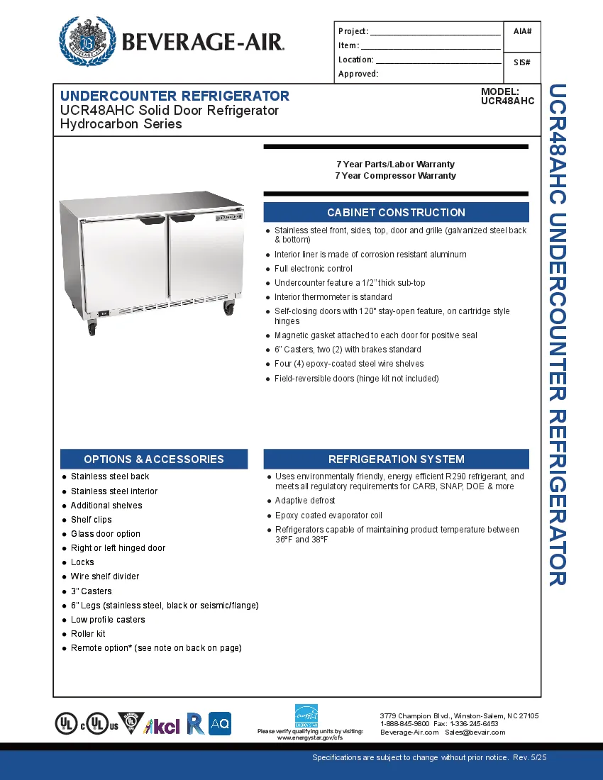 beverage-air-ucr48ahc-refrigerator-undercounter-reach-in-specsheet-2602218a4ssu.pdf