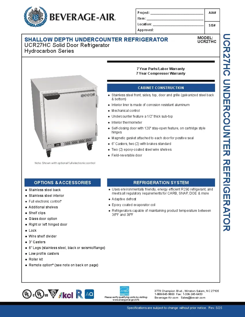 beverage-air-ucr27hc-refrigerator-undercounter-reach-in-specsheet-260221ltw8fg.pdf