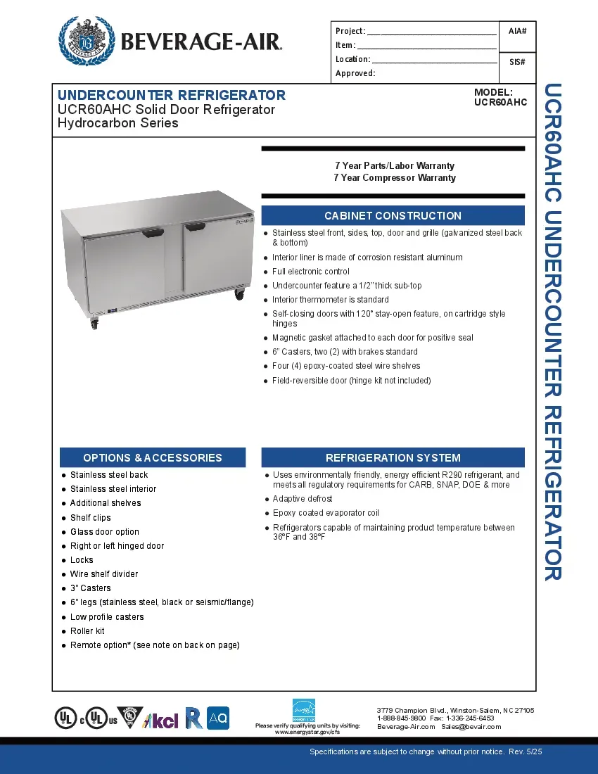 beverage-air-ucr60ahc-refrigerator-undercounter-reach-in-specsheet-2602214yx1u5.pdf