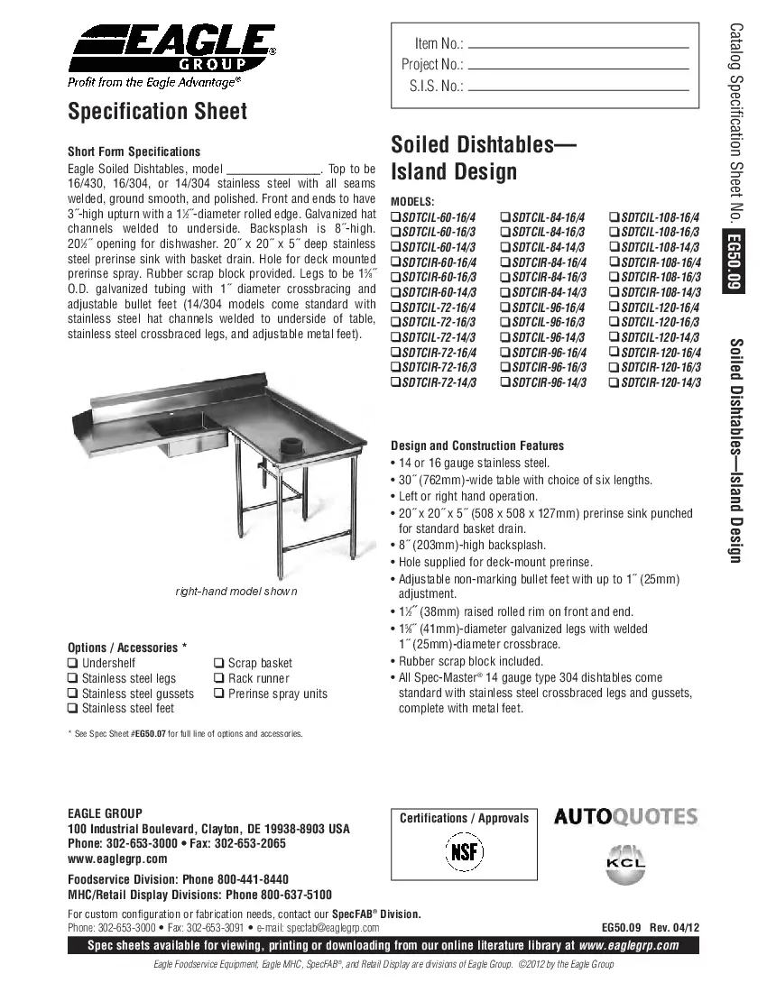 eagle-group-sdtcil-108-16-4-dishtable-soiled-l-shaped-adjustable-feet-specs-260923sg620k.pdf