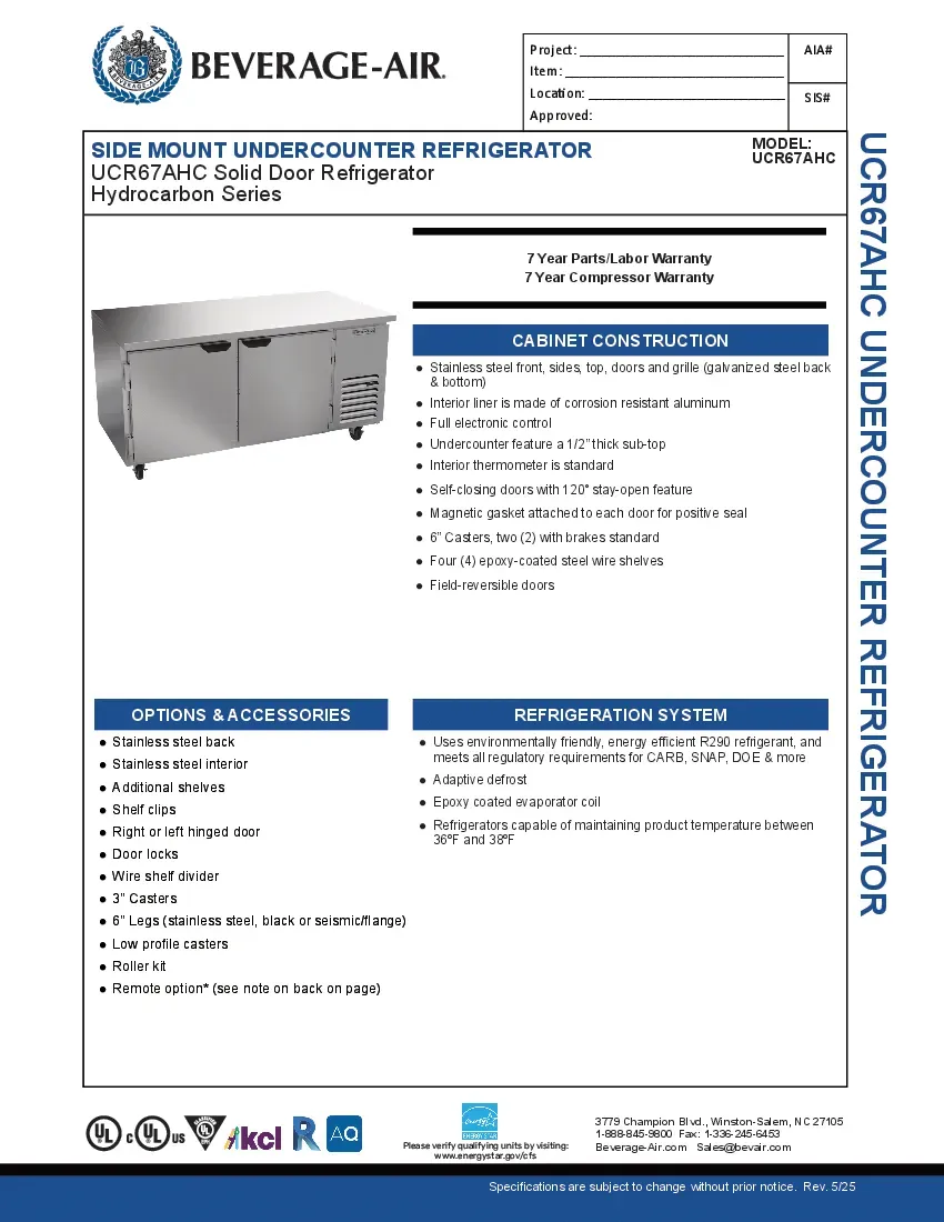 beverage-air-ucr67ahc-refrigerator-undercounter-reach-in-specsheet-2602211wmbly.pdf
