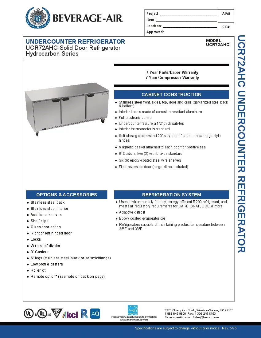 beverage-air-ucr72ahc-refrigerator-undercounter-reach-in-specsheet-260221ljdl57.pdf