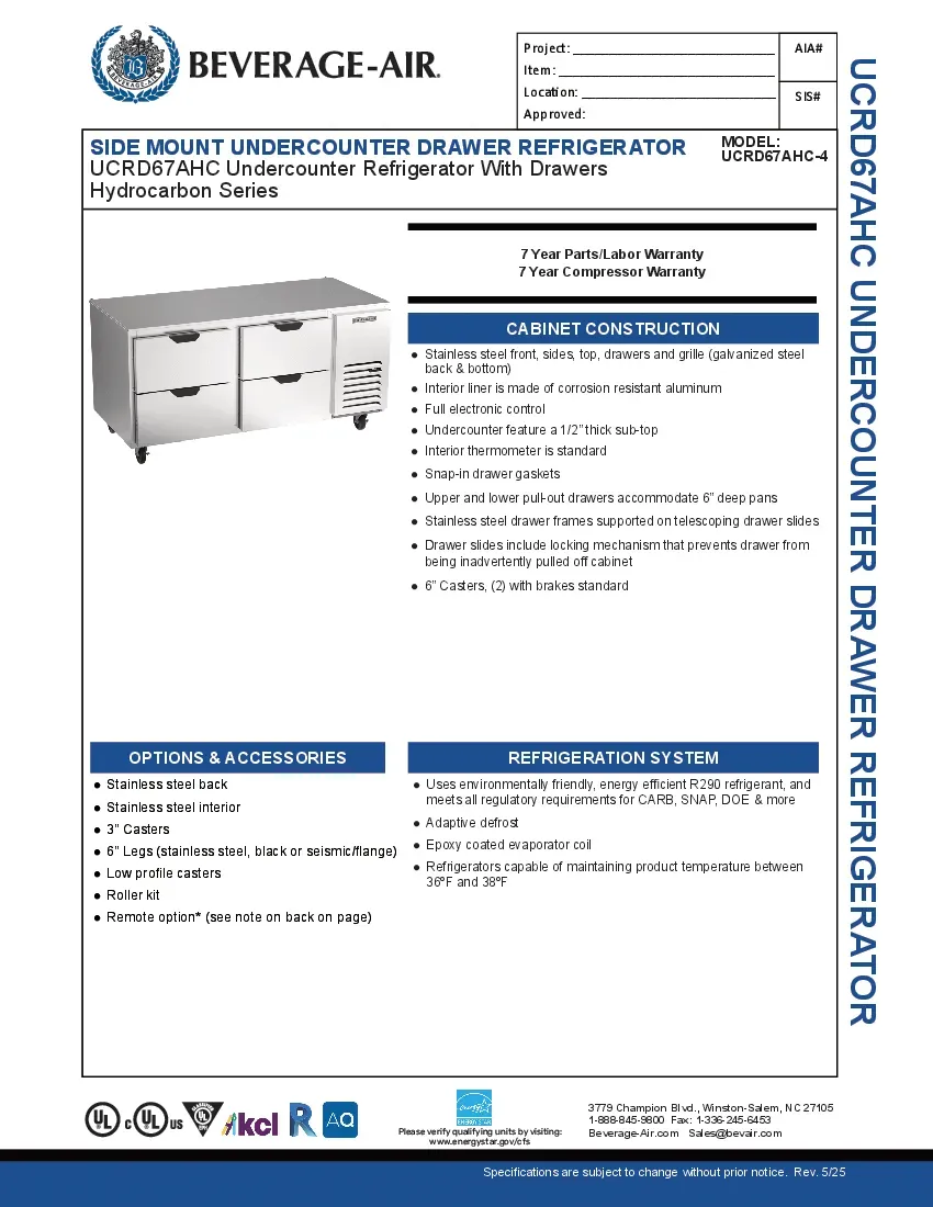 beverage-air-ucrd67ahc-4-refrigerator-undercounter-reach-in-specsheet-2602214wwi8h.pdf