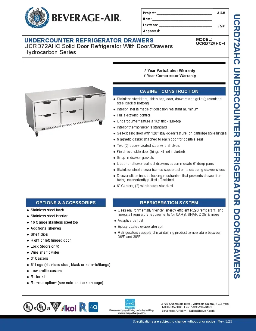 beverage-air-ucrd72ahc-4-refrigerator-undercounter-reach-in-specsheet-260221hbi33e.pdf